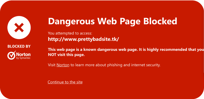 Μπλοκαρισμένη επικίνδυνη ιστοσελίδα Imge safe web.